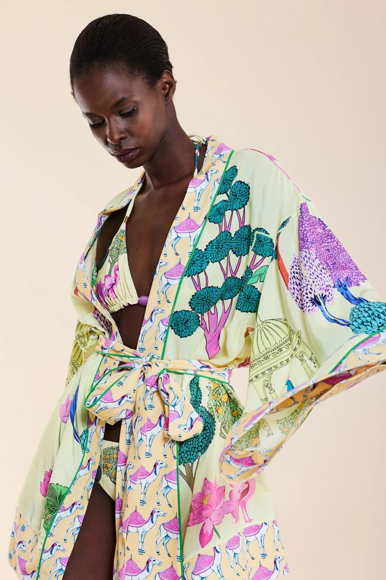 Oopscool - Yellow Garden Short Kimono