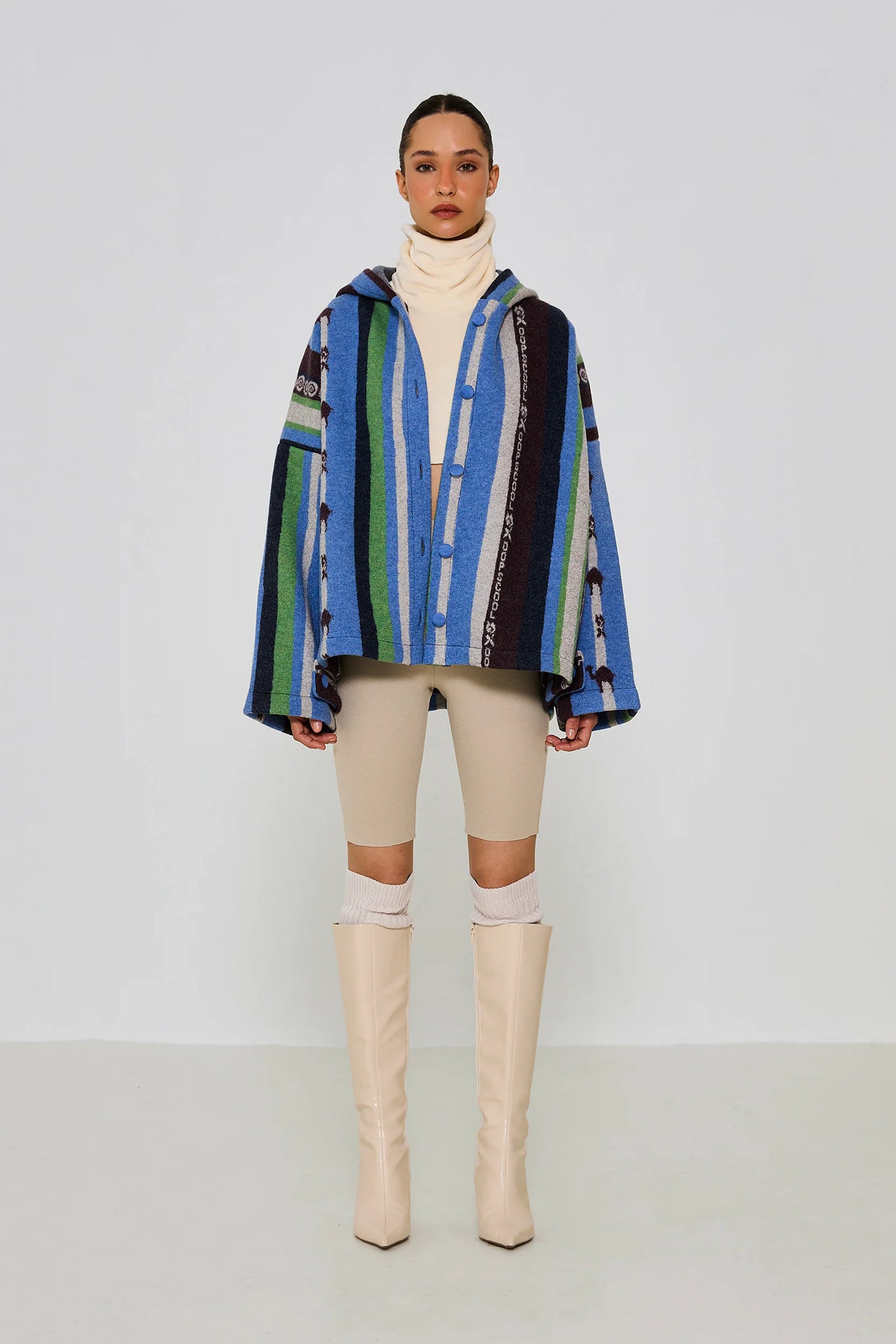 Oopscool Ice Striped 100% Wool Hooded Jacket