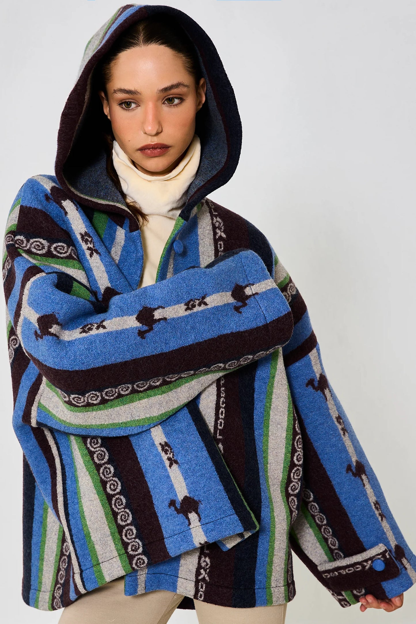 Oopscool Ice Striped 100% Wool Hooded Jacket