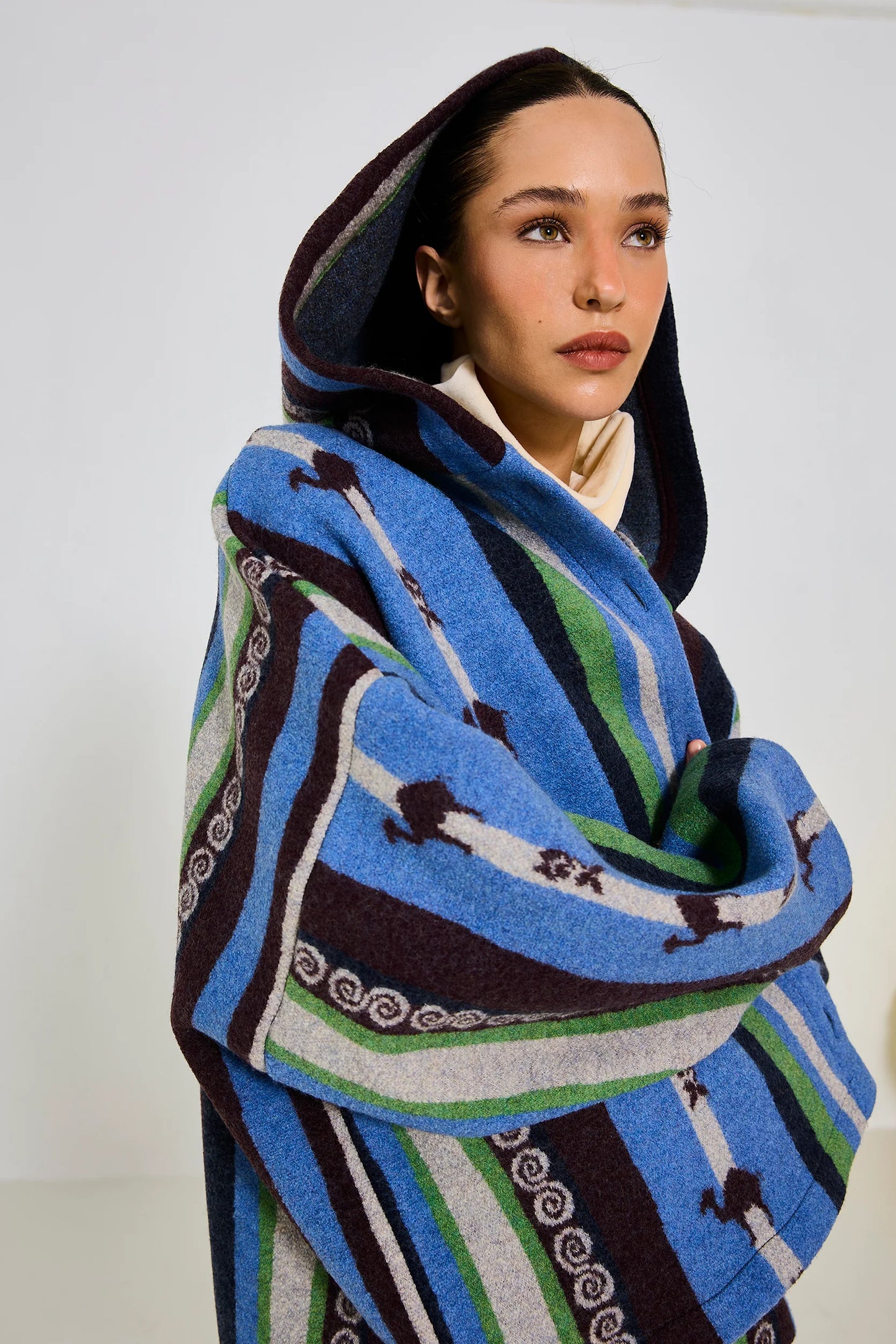 Oopscool Ice Striped 100% Wool Hooded Jacket