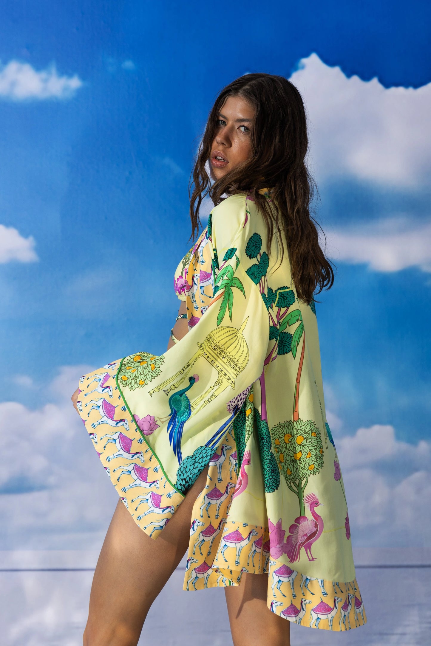 Oopscool - Yellow Garden Short Kimono