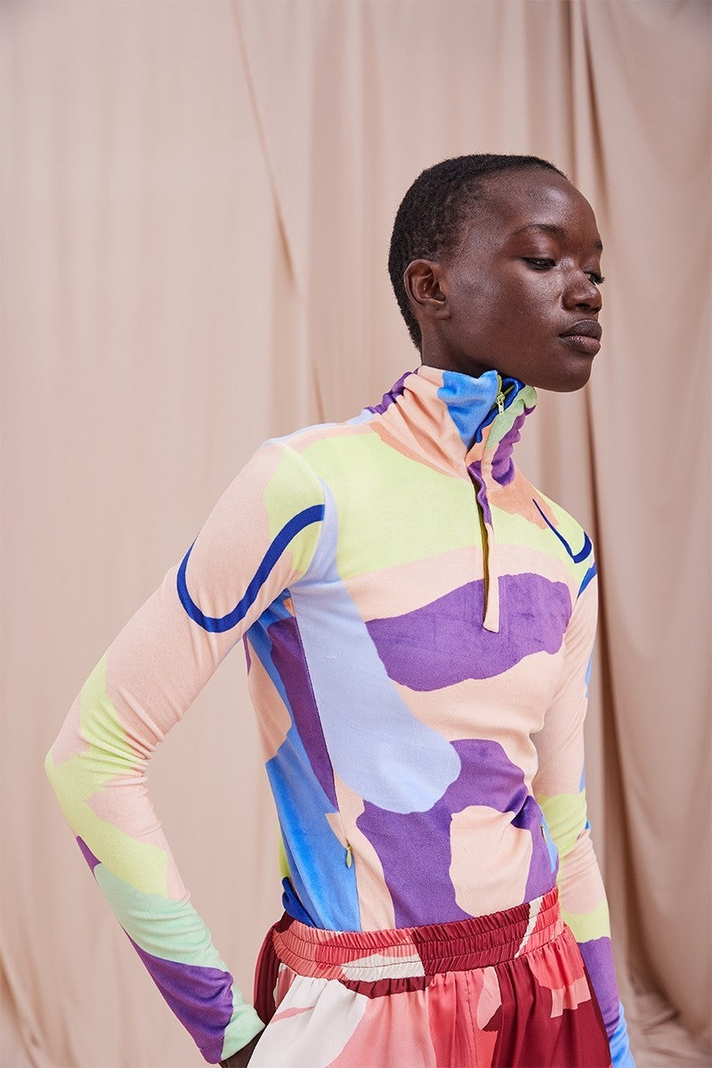 Oopscool Rainbow Velvet High Neck Top - Eklektik House