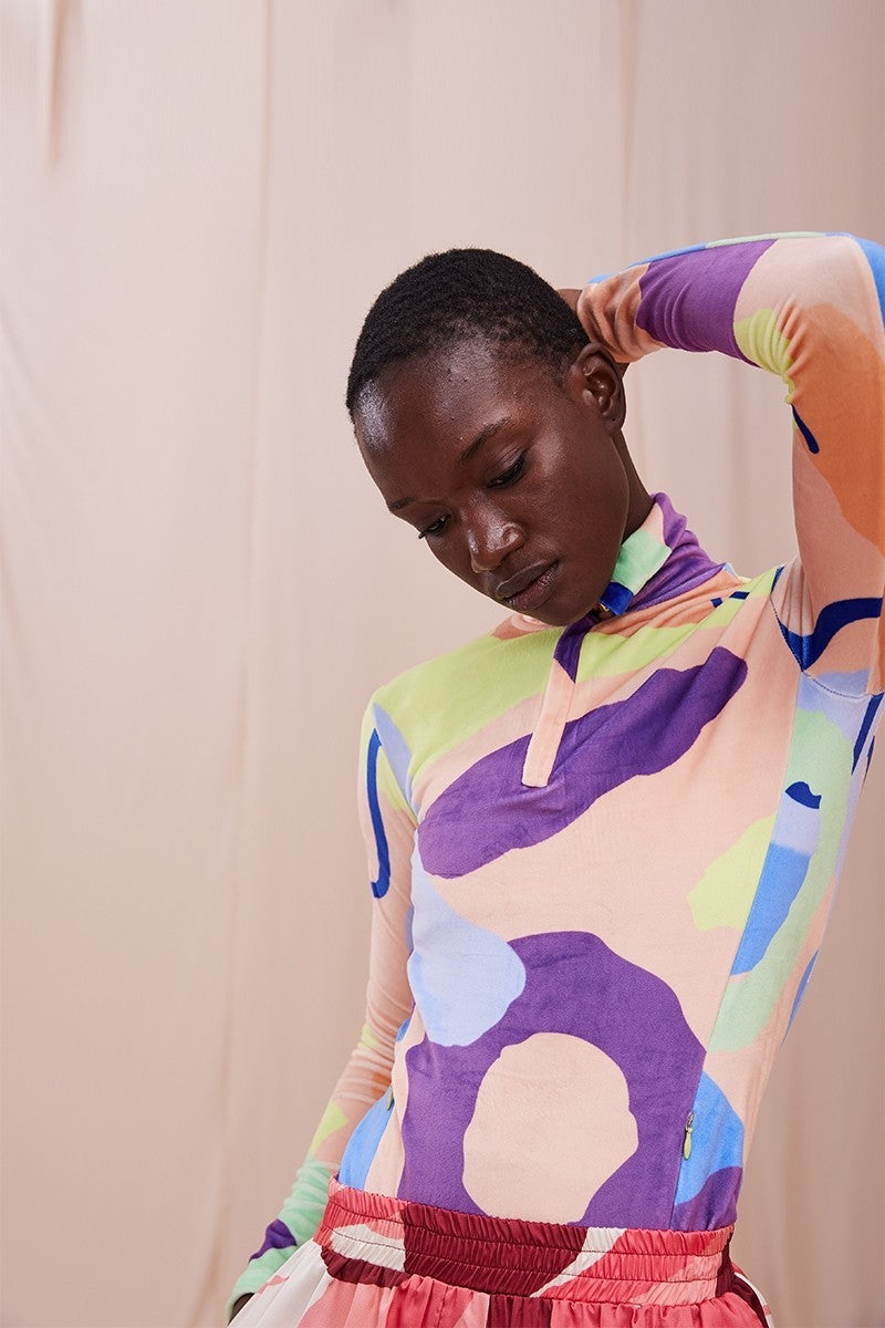 Oopscool Rainbow Velvet High Neck Top - Eklektik House