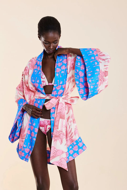 Oopscool - Pink Palm Short Kimono