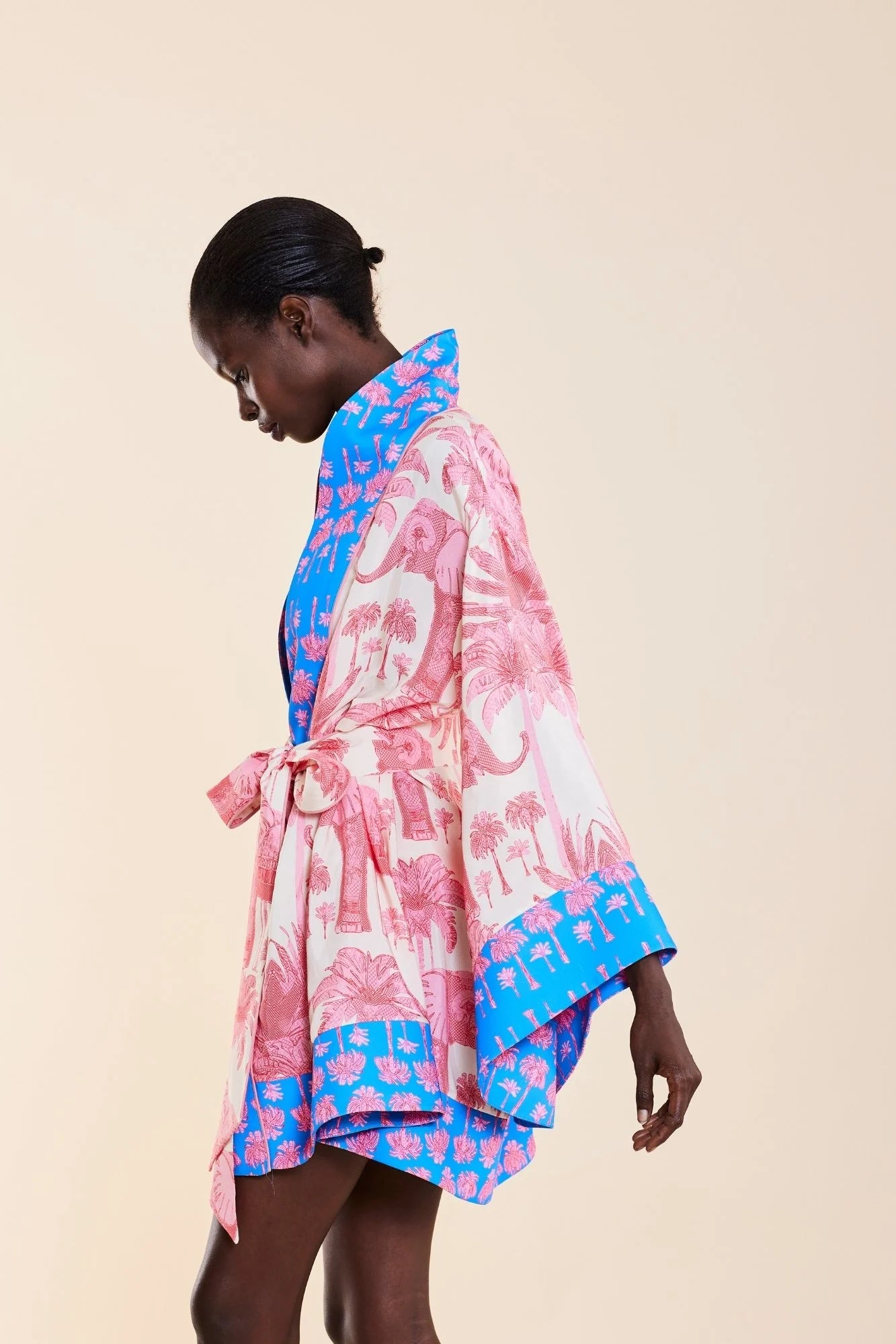 Oopscool - Pink Palm Short Kimono