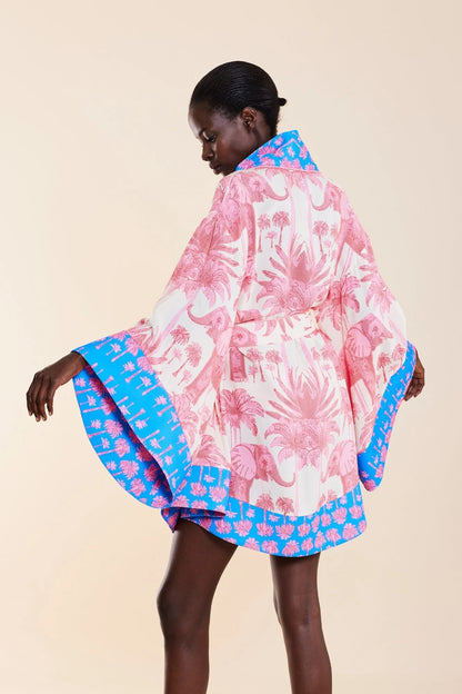 Oopscool - Pink Palm Short Kimono