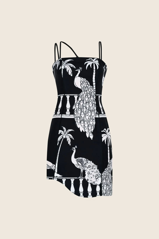 Oopscool - Black & White Crepe Mini Dress Elbise