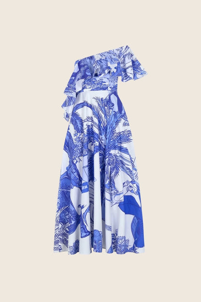 Oopscool - Blue Elephant Dress Kadın Elbise