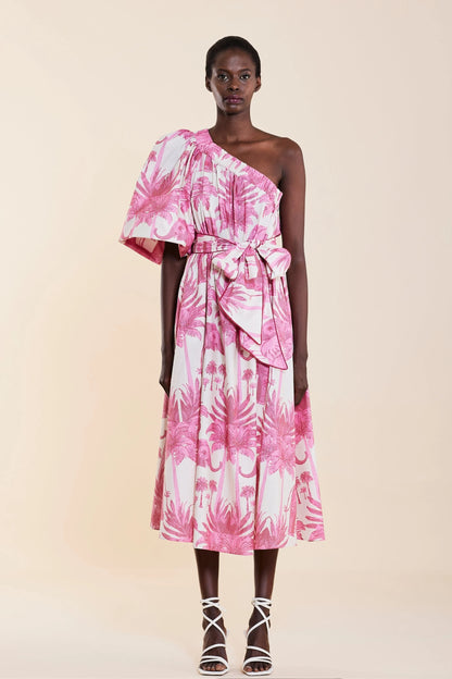 Oopscool - Pink Palm Dress Kadın Elbise