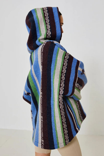 Oopscool Ice Striped 100% Wool Hooded Jacket