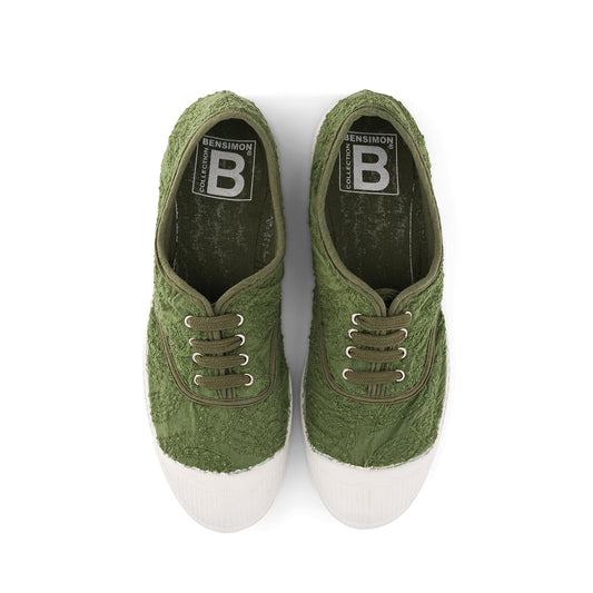 BENSIMON Tennis Lacets Femme Broderie Anglaise Trefle - Yeşil Kadın Ayakkabısı