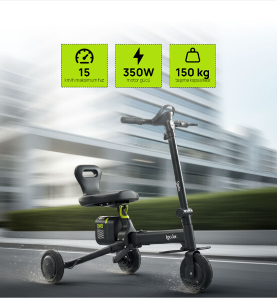 Igofor 3 Tekerlekli Oturulabilir Elektrikli Scooter Siyah