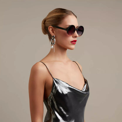 Okkia Monica Unisex Büyük Yuvarlak Güneş Gözlüğü Siyah Rose