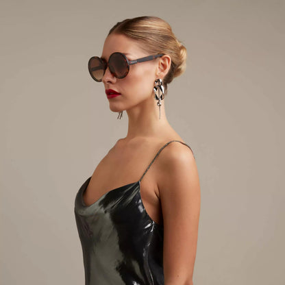 Okkia Monica Unisex Büyük Yuvarlak Güneş Gözlüğü Klasik Havana