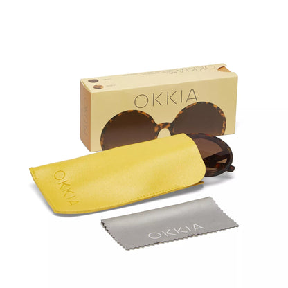 Okkia Monica Unisex Büyük Yuvarlak Güneş Gözlüğü Klasik Havana
