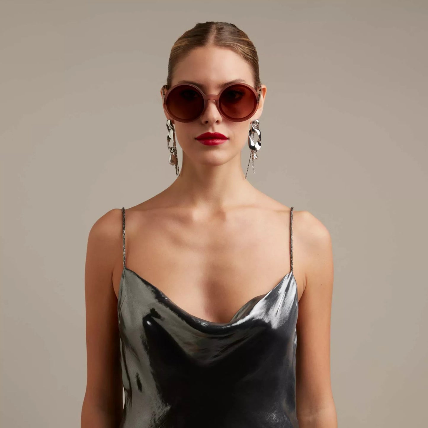 Okkia Monica Unisex Büyük Yuvarlak Güneş Gözlüğü Havana Pembesi