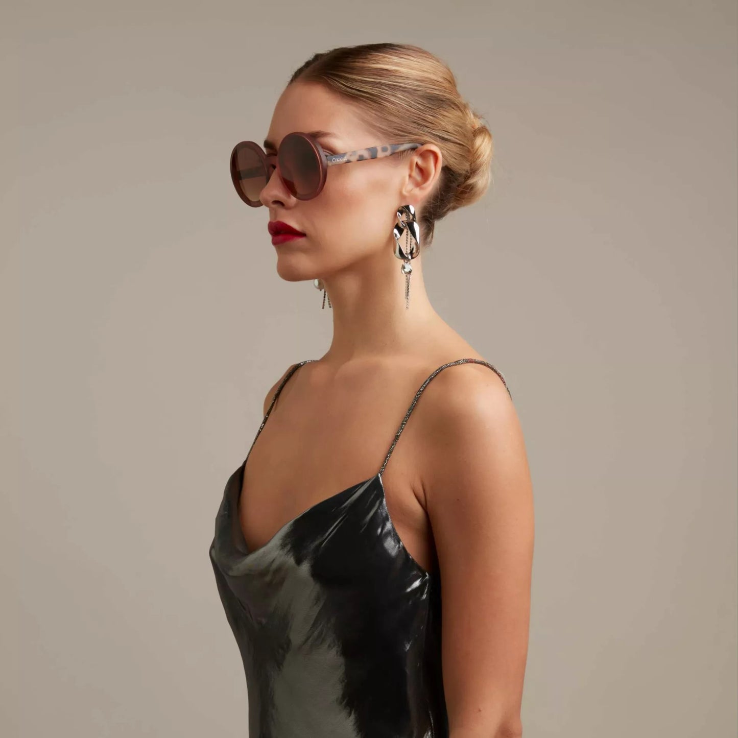 Okkia Monica Unisex Büyük Yuvarlak Güneş Gözlüğü Havana Pembesi