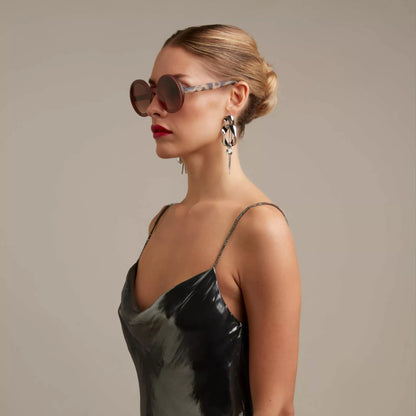 Okkia Monica Unisex Büyük Yuvarlak Güneş Gözlüğü Havana Pembesi