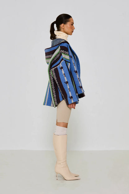 Oopscool Ice Striped 100% Wool Hooded Jacket