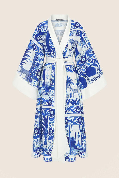 Oopscool - Blue Palm Linen Kimono