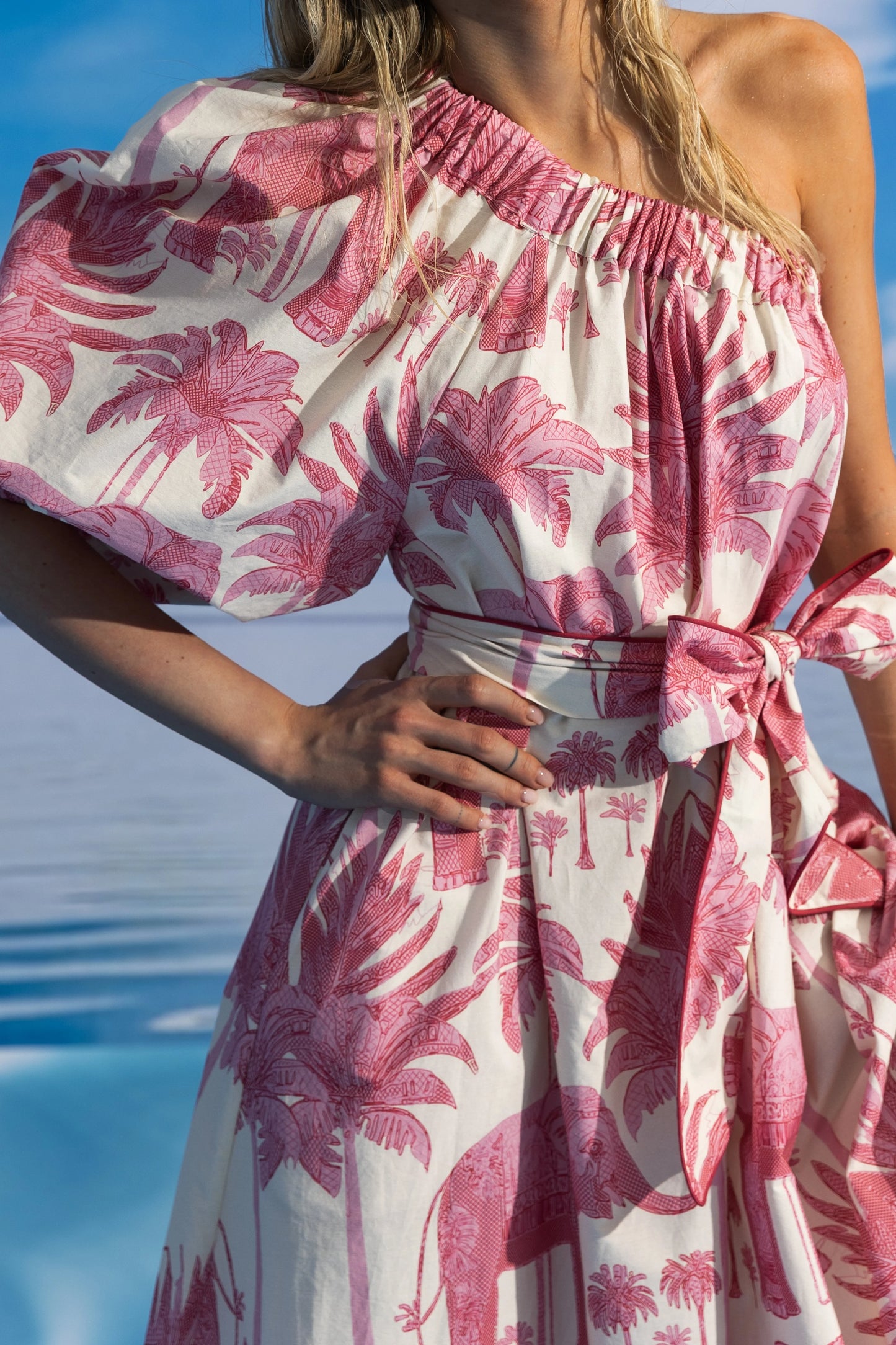 Oopscool - Pink Palm Dress Kadın Elbise