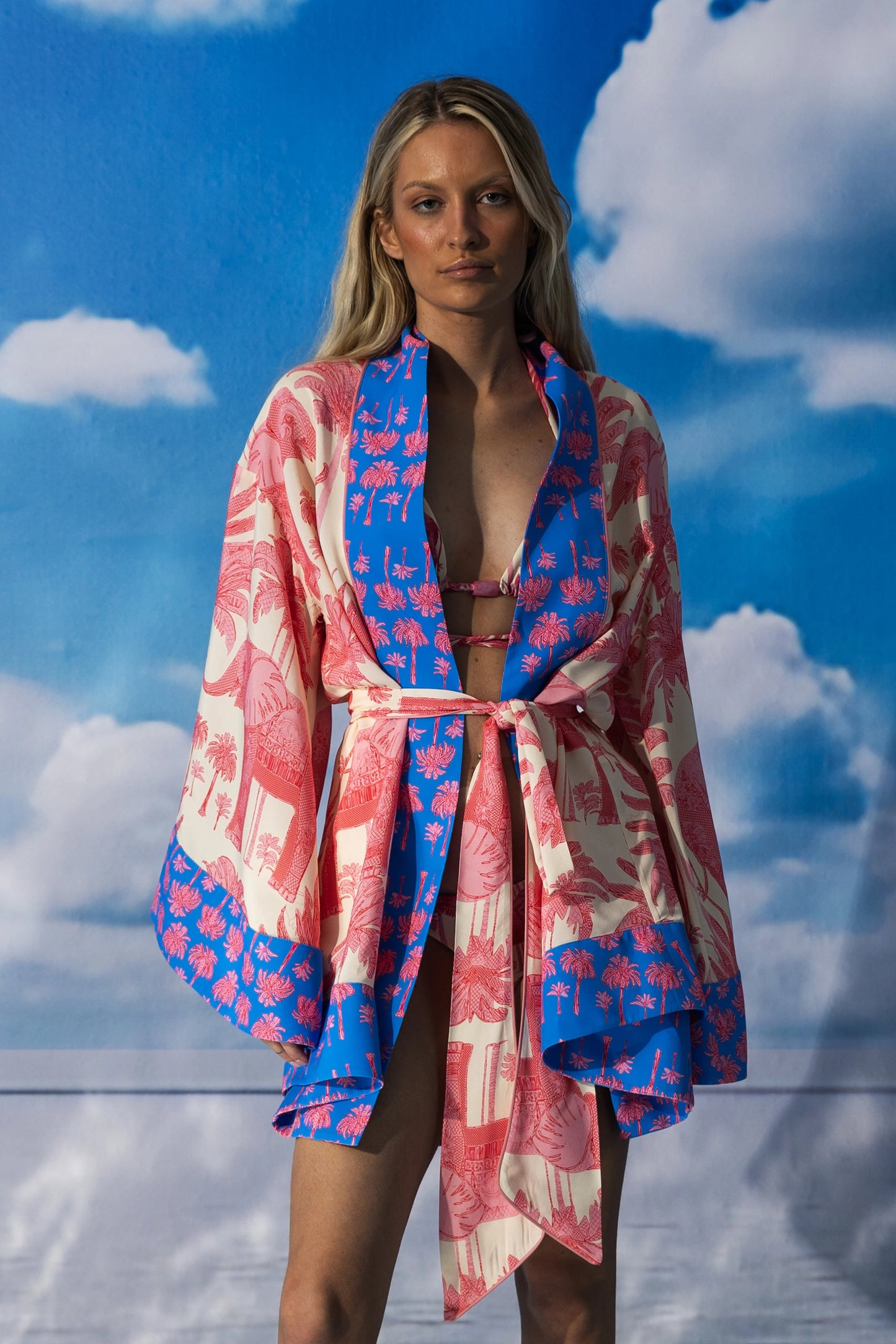 Oopscool - Pink Palm Short Kimono