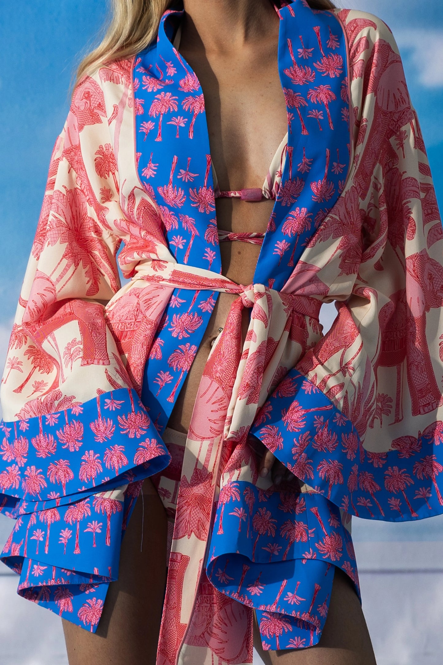 Oopscool - Pink Palm Short Kimono