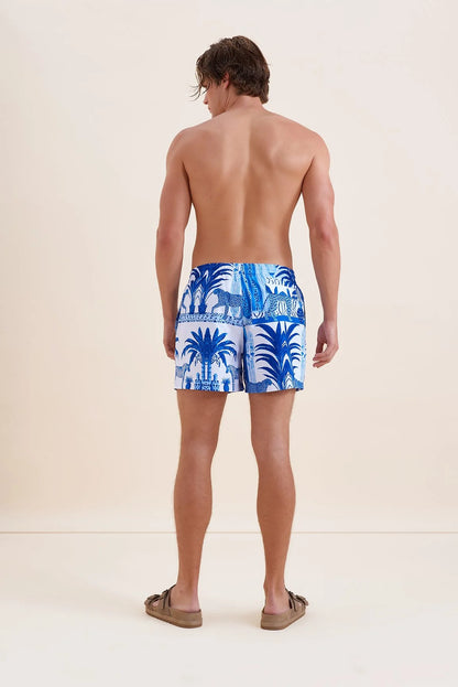 Oopscool - Blue Palm Swim Shorts - Mayo