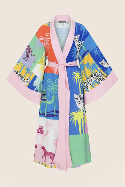 Oopscool - Sax Camel Linen Kimono