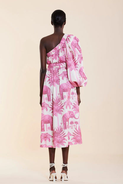 Oopscool - Pink Palm Dress Kadın Elbise